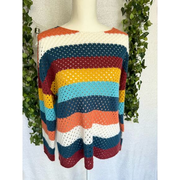 Rockin' C Oversized Multicolored Striped Knitted Sweater Women's Small - Picture 1 of 10